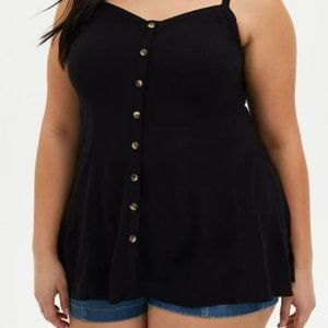 TORRID 1X 14/16 Black Stretch Woven Fit & Flare Camisole Tank Top V-Neck